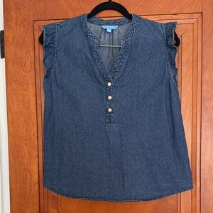 Draper James RSVP Denim Ruffle Sleeve Top sz L